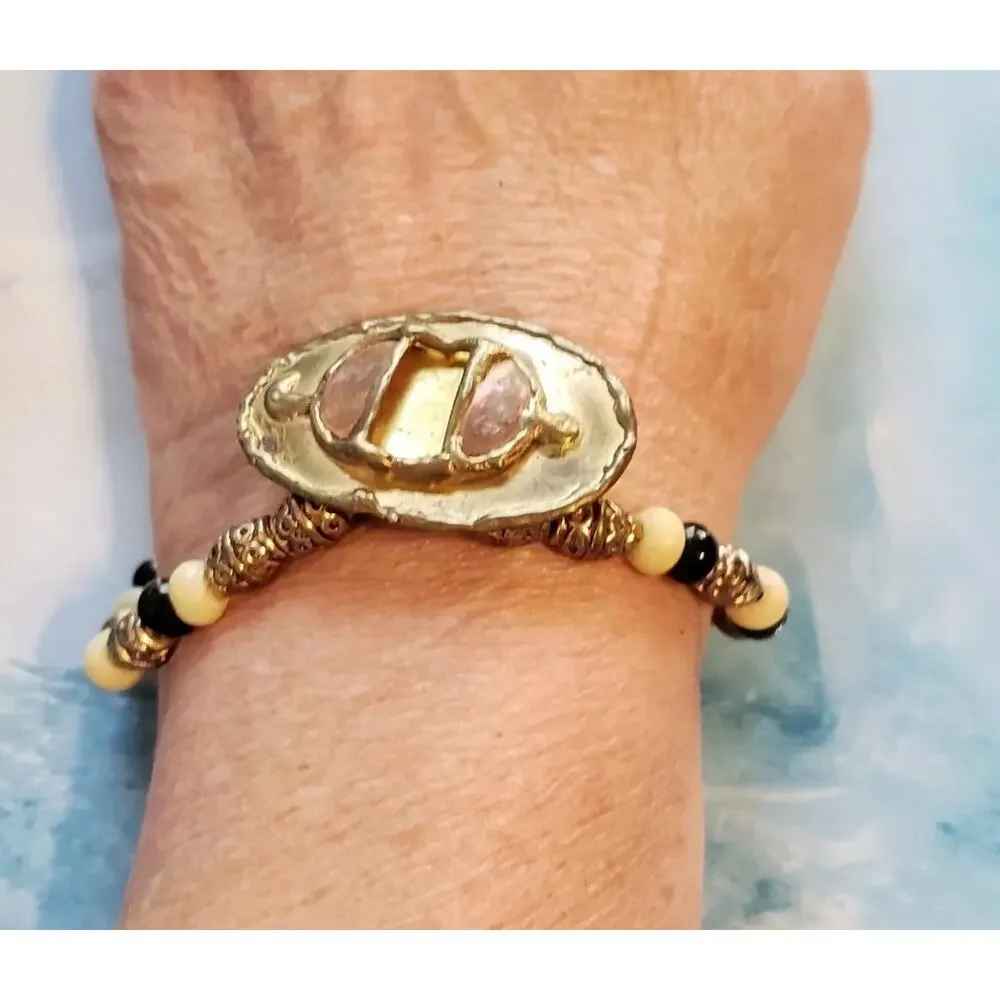 Vintage Brutalist Bracelet- Beaded Copper &‎ Brass Statement Bracelet gbr-7
